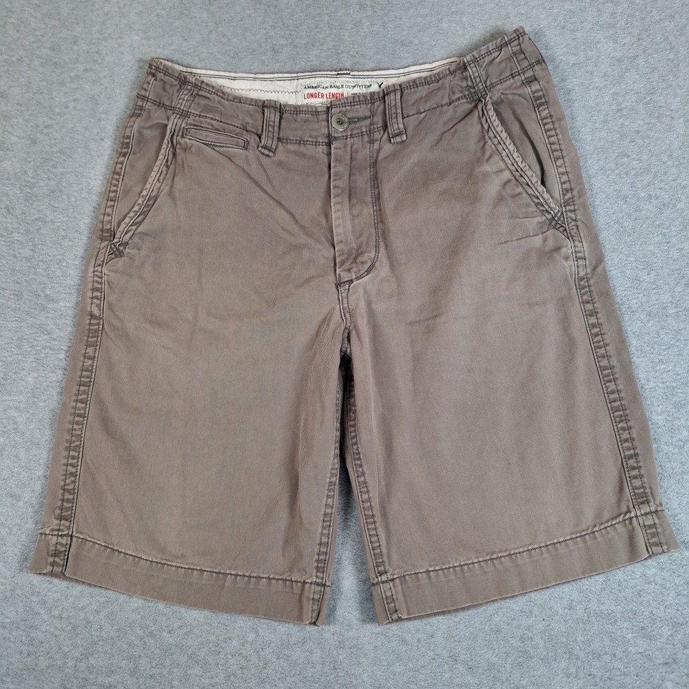 American Eagle Longer Length Chino Shorts Men 33 Gray Preppy 10