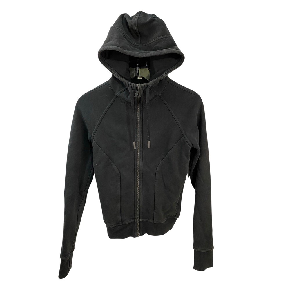 Lululemon Black Full Zip Hoodie Size 4 Cowl Neck Full Zipper Logo Athleisure
