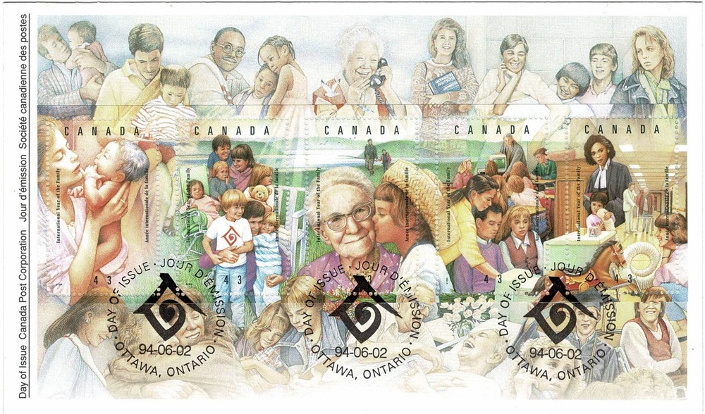 CANADA 1994 INT YEAR OF THE FAMILY MINISHEET ON OFFICIAL FIRST DAY COVER FDC