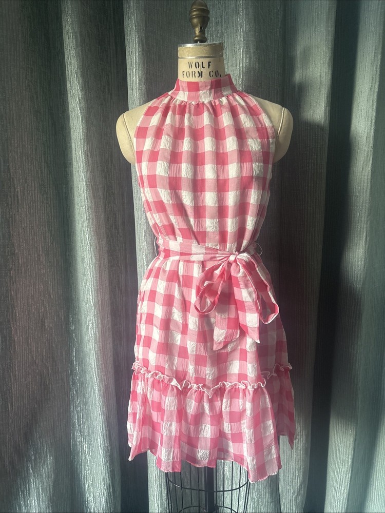 Sam Edelman NWT Ladies Small Pink & White Checkered Sleeveless Dress Orig $98
