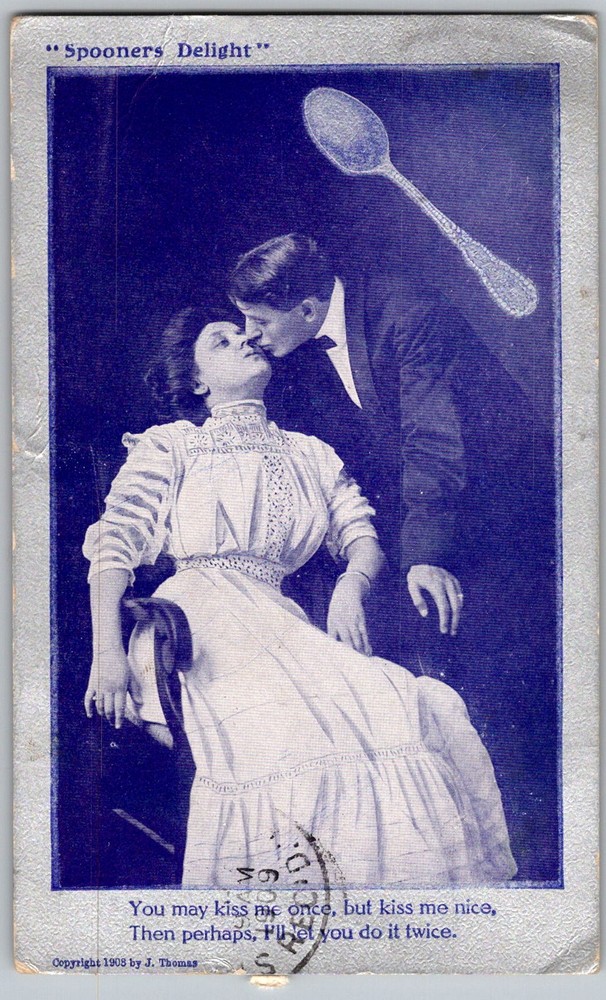 Antique Postcard Spooners Delight Kissing Couple 1900s