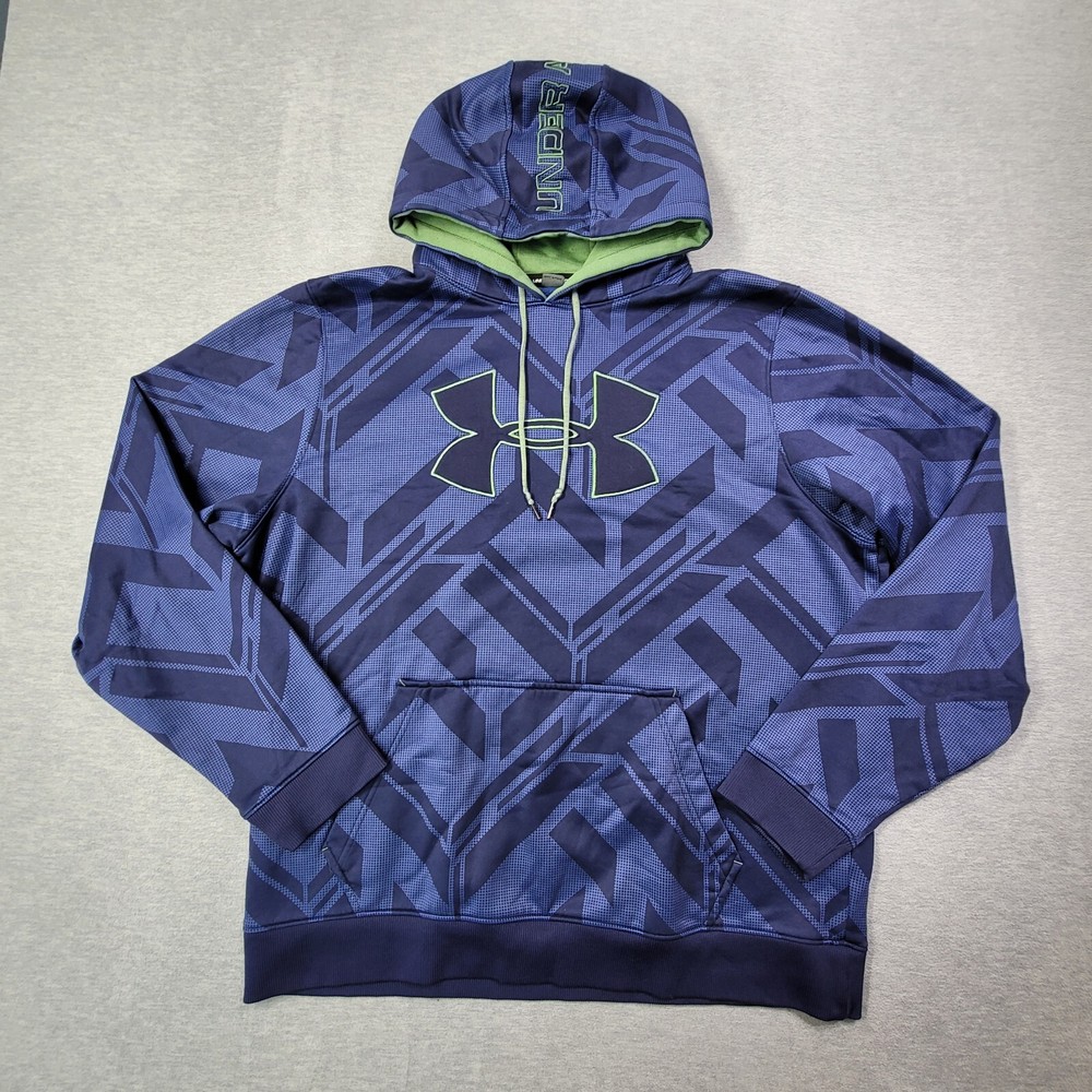 Under Armour Hoodie Mens XL Blue Geometric Loose Sweatshirt Drawstring Logo