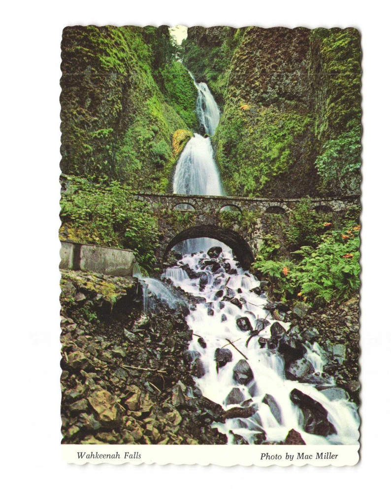 WAHKEENAH Falls on the Columbia River Gorge Oregon VTG postcard UNP