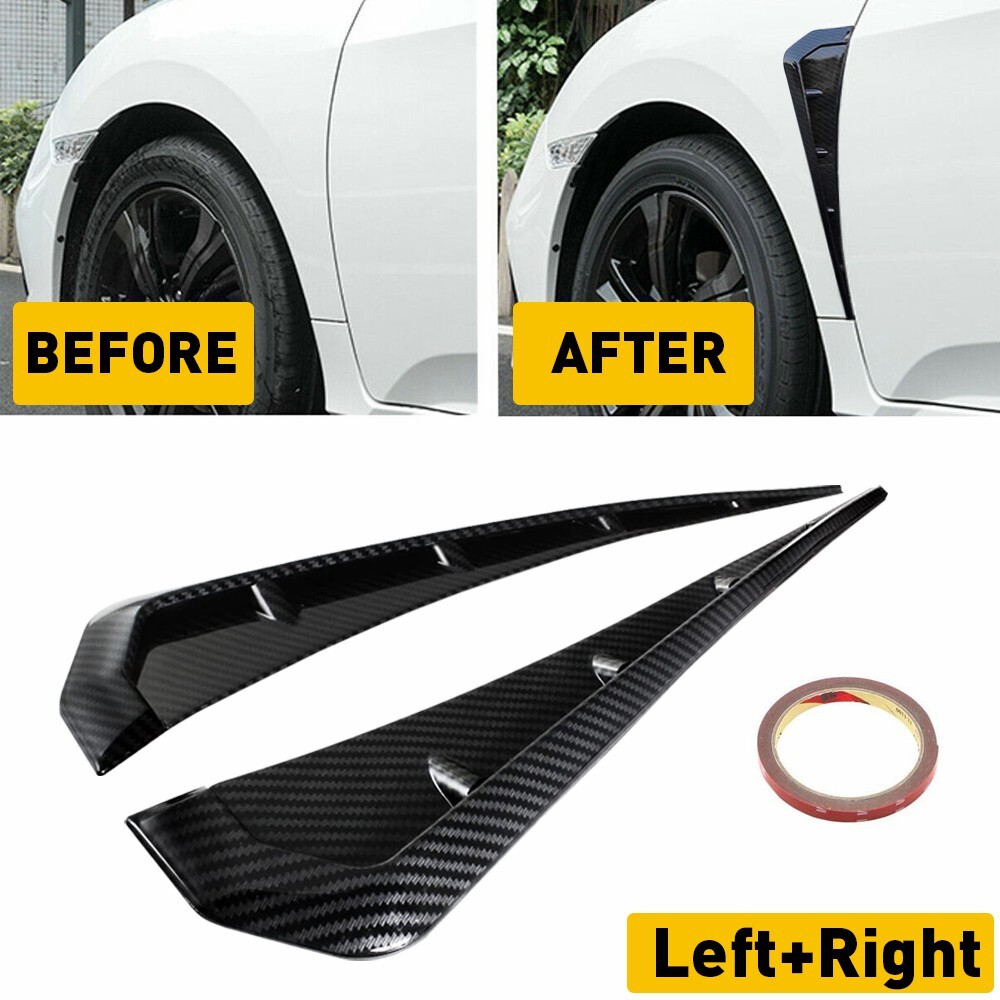 2pcs Carbon Fiber Car Side Fender Air Vent Wing Cover Exterior Trim Accessories