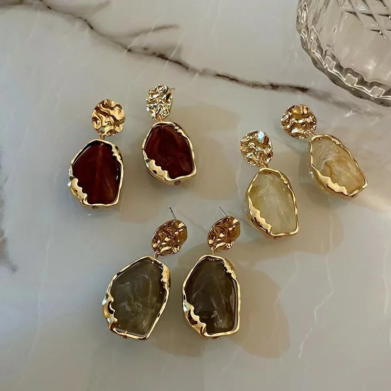 925 Silver Geometric Acrylic Bohemian Vintage Pendant Earrings Fashion Needle Style