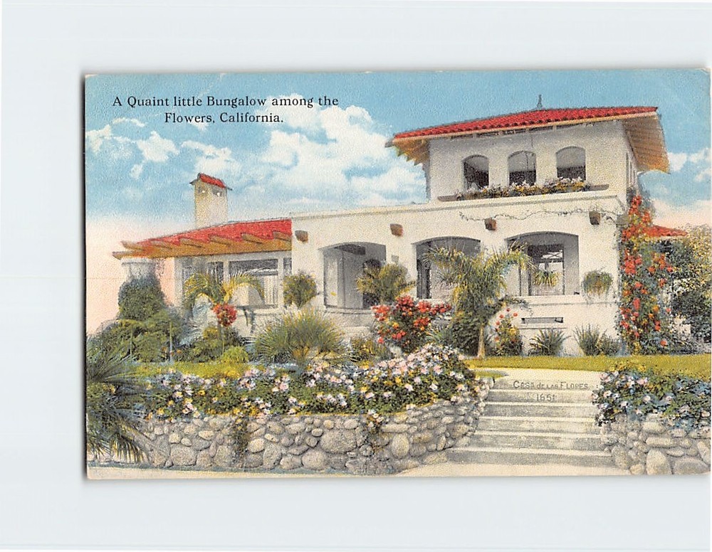 Postcard A Quaint Little Bungalow Among the Flowers California USA
