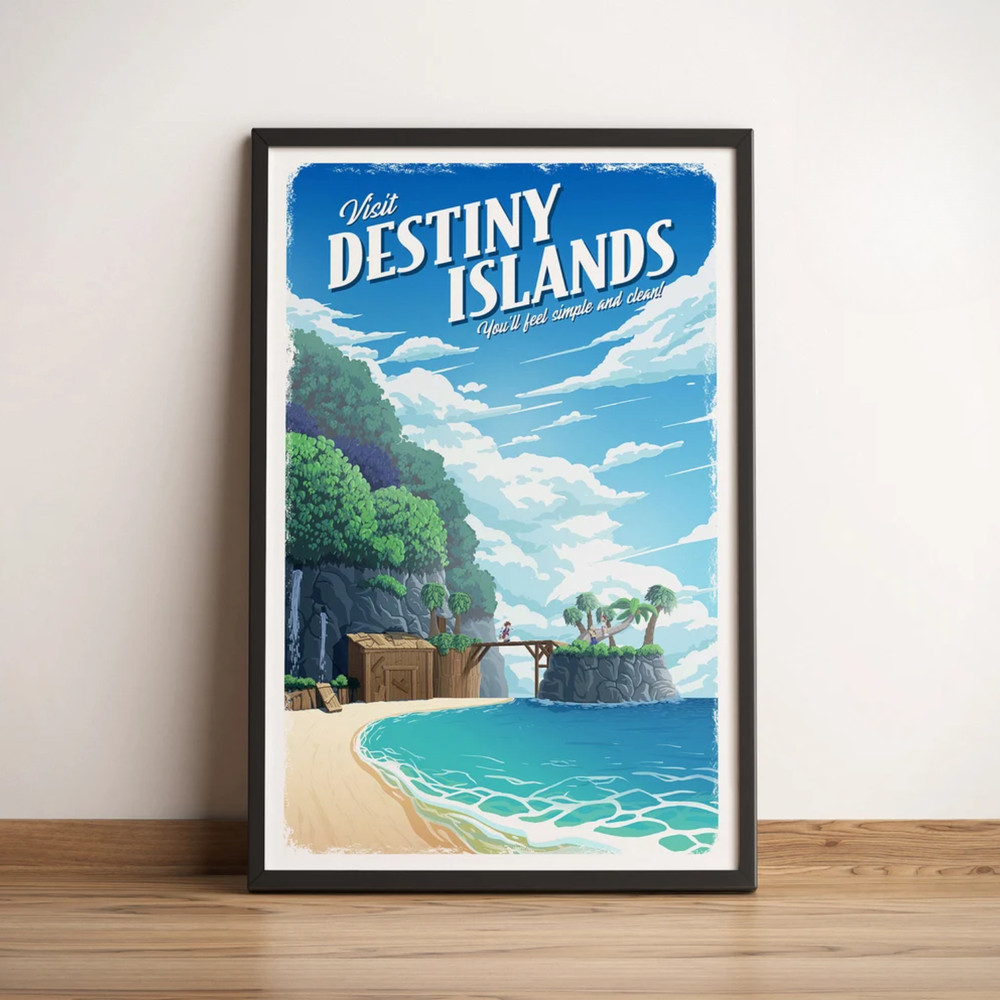 Destiny Islands Kingdom Hearts Travel Poster, Retro Gamer Wall Art Canvas