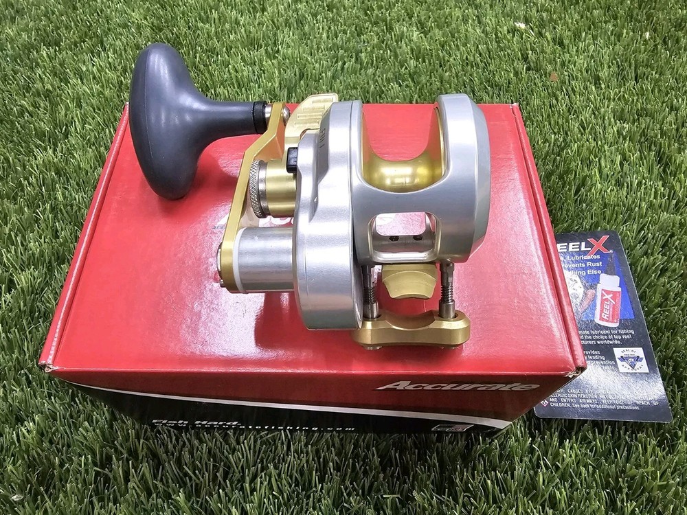 Accurate Boss Fury FX-400XN Narrow Single Speed 6:1 Reel Silver Gold Jigging!...-image