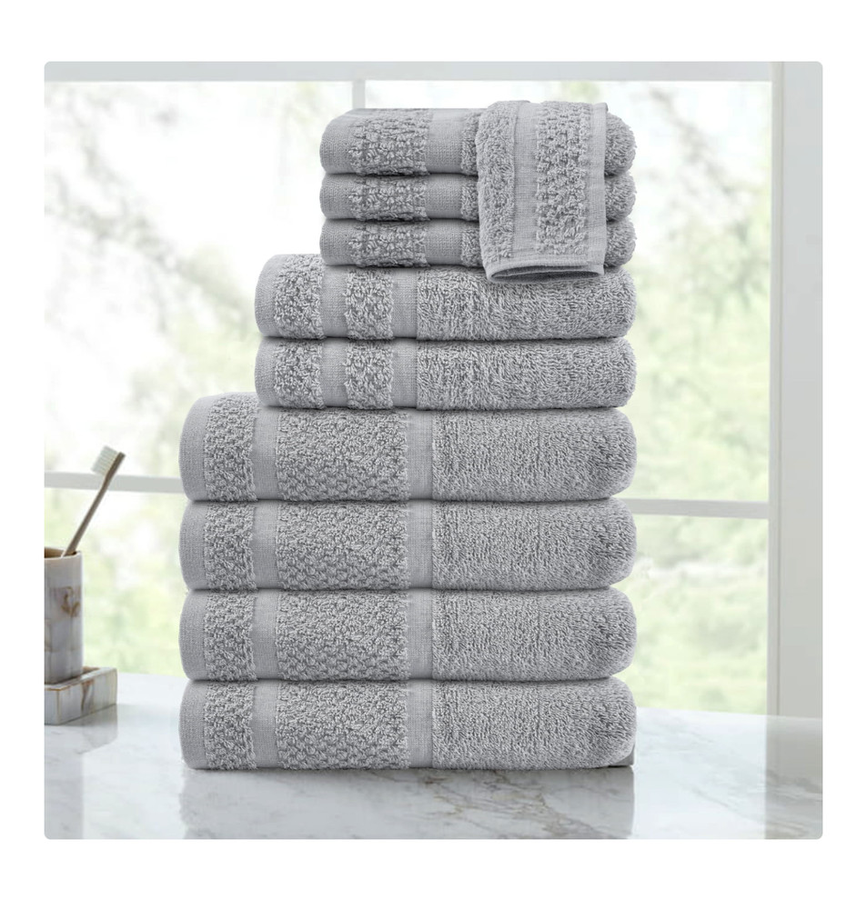 Mainstays 10 Piece Towel Set with Upgraded Softness & Durability, Grey