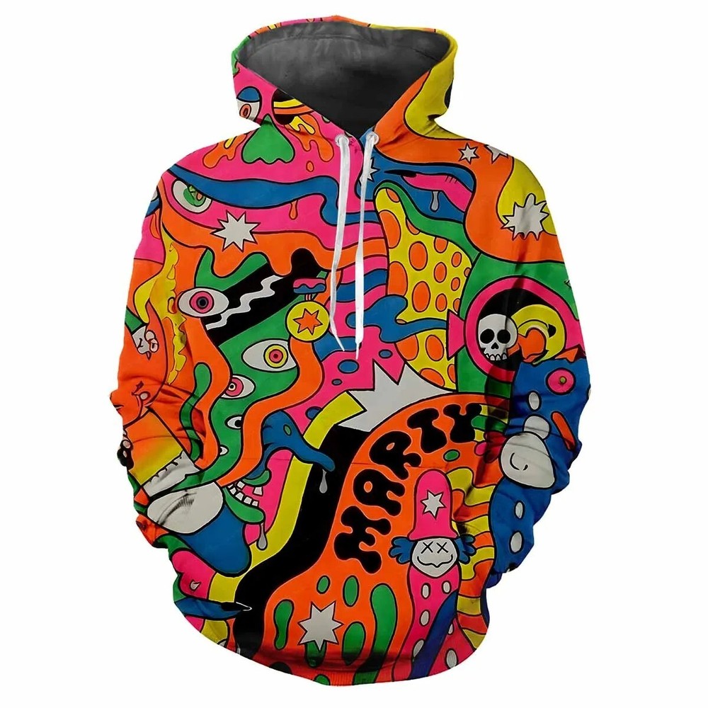 Abstract Graffiti Modern Art Young Vitality Busy Pattern Print Pullover Hoodie-image