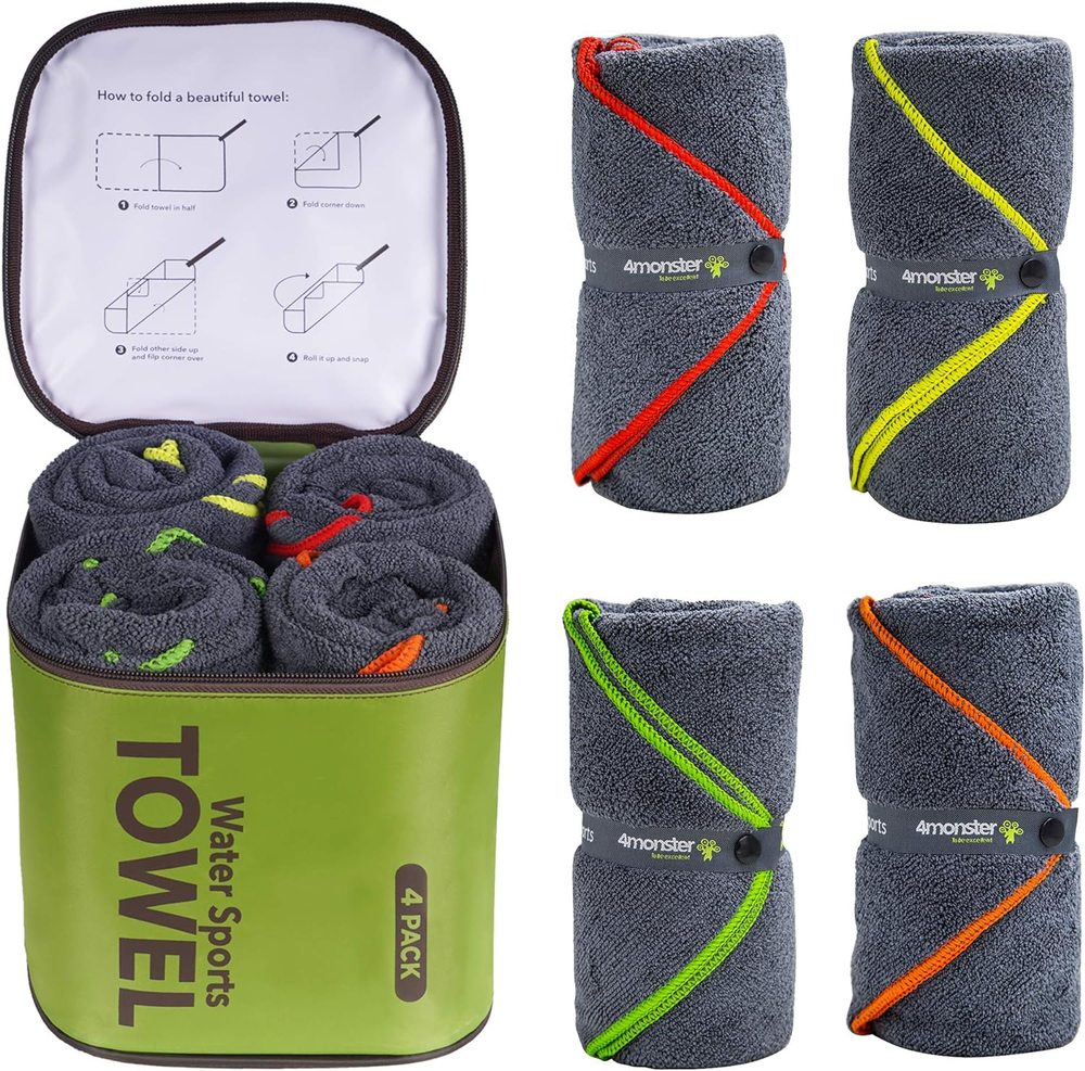 4 Pack Microfiber Camping Towel Quick Dry, Super Absorbent Travel Towel with Wat