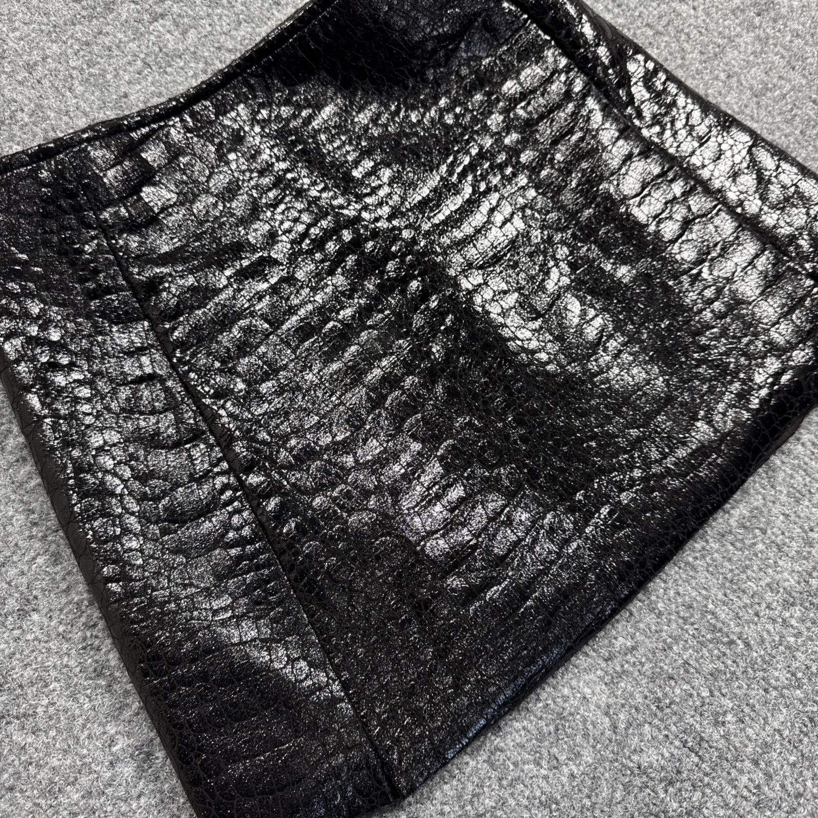 Women's XXS Black Faux Leather Croc Mini Skirt High Waist Clubwear