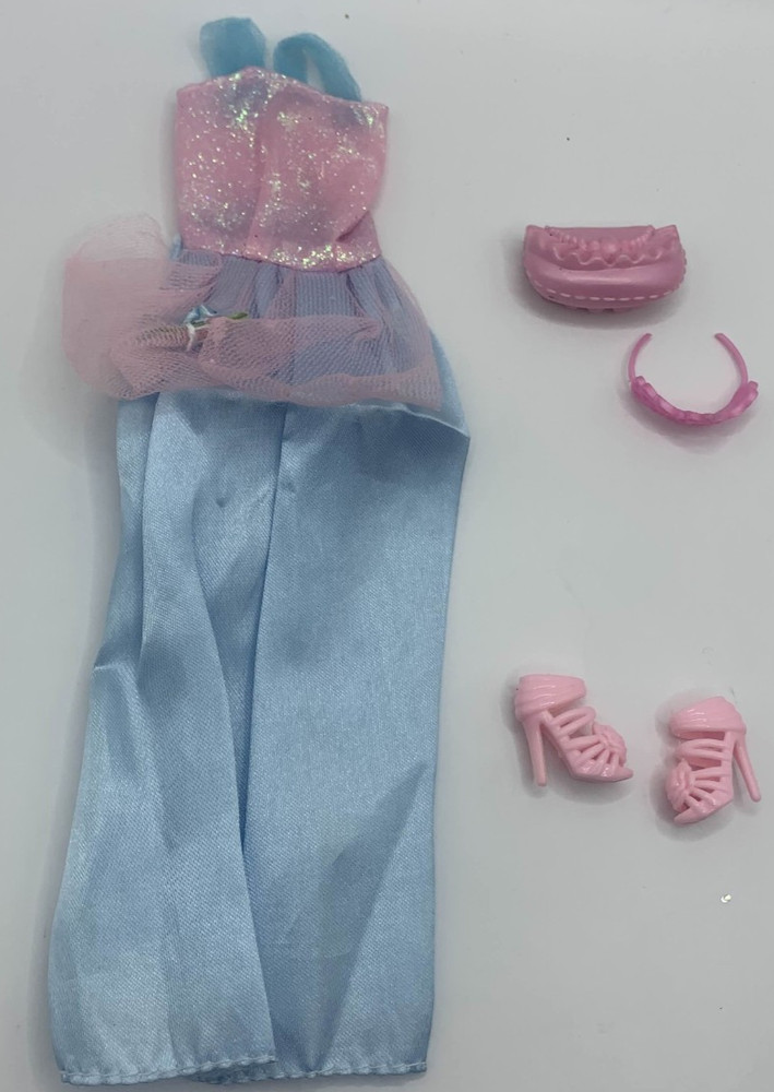 Modern Barbie Doll Outfit Fashion Blue Pink Princess Dress Clothes Shoes Crown