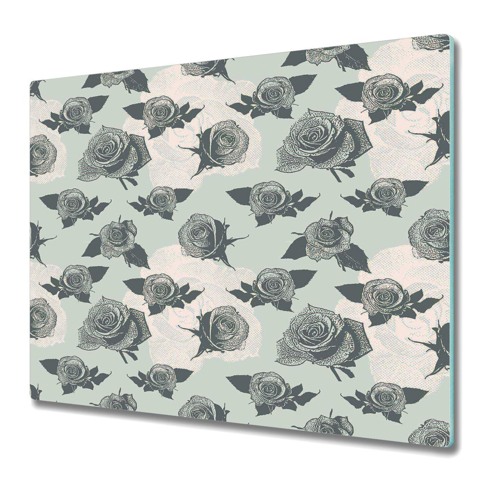 Tempered Glass Worktop Saver Retro Roses pastel nature 60x52