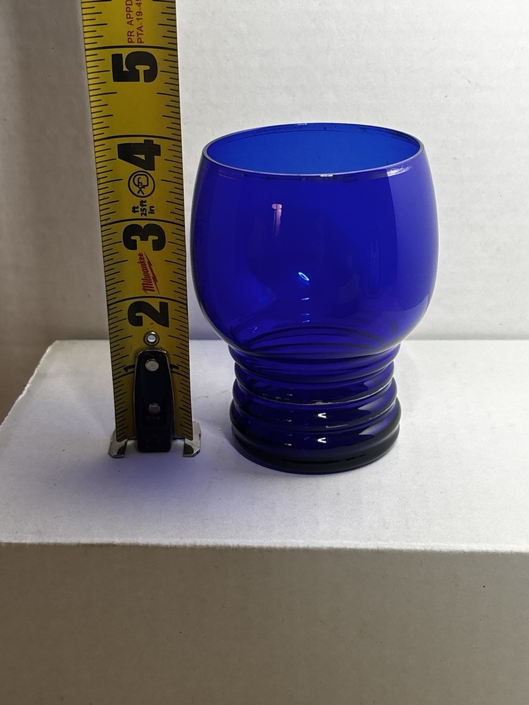 Imperial Glass Shaeffer Cobalt Blue 8 Oz. Flat Tumblers Glasses 3 Ribbed Beehive
