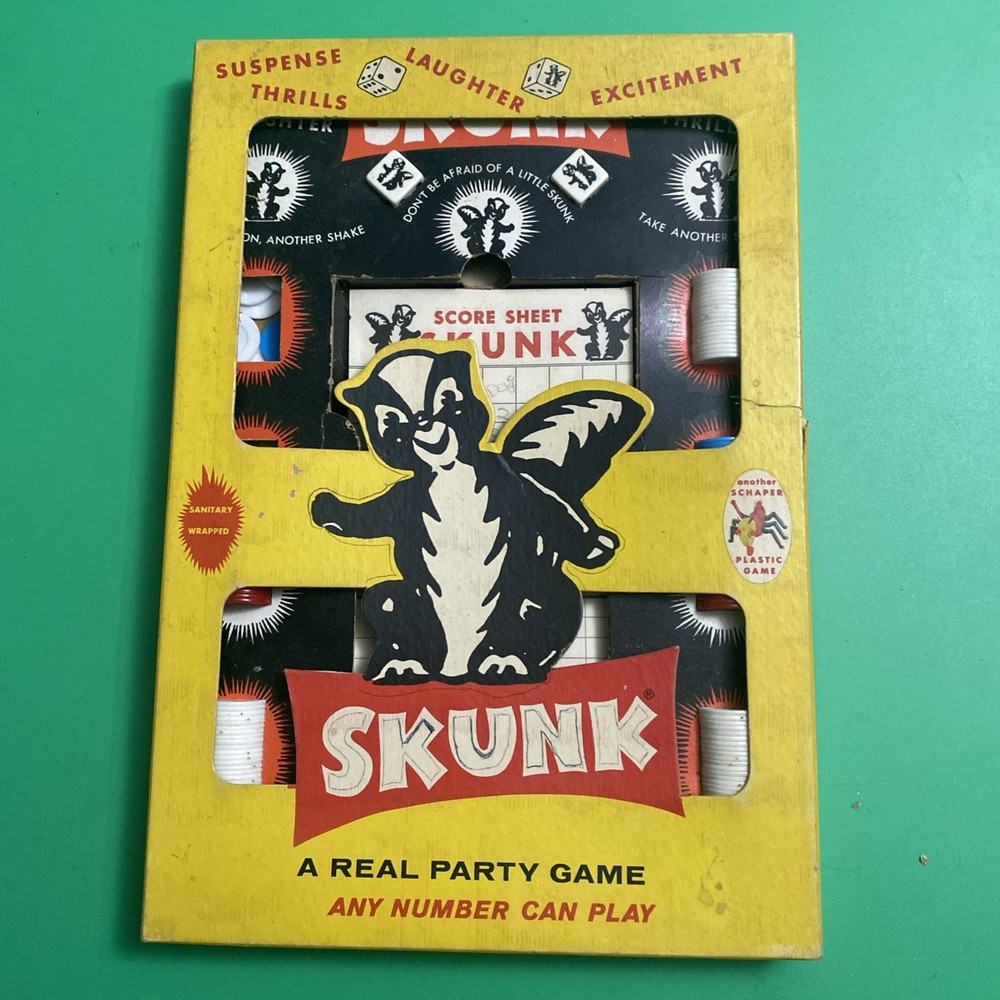 Vintage 1953 Skunk Dice Game #500 Complete w/ Box Chips Scorepad Schaper
