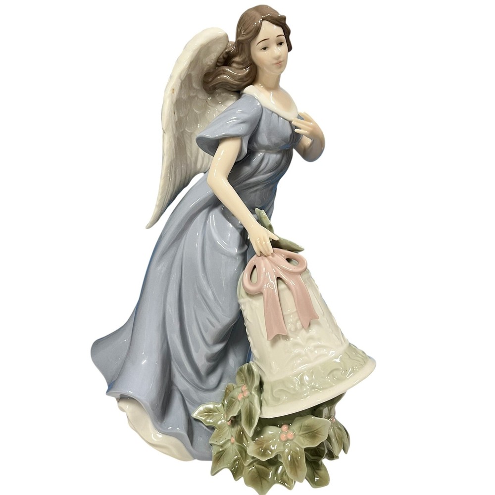 VTG Hand Painted Porcelain Christmas Angel With Bell 2003 Collectors Edition 12