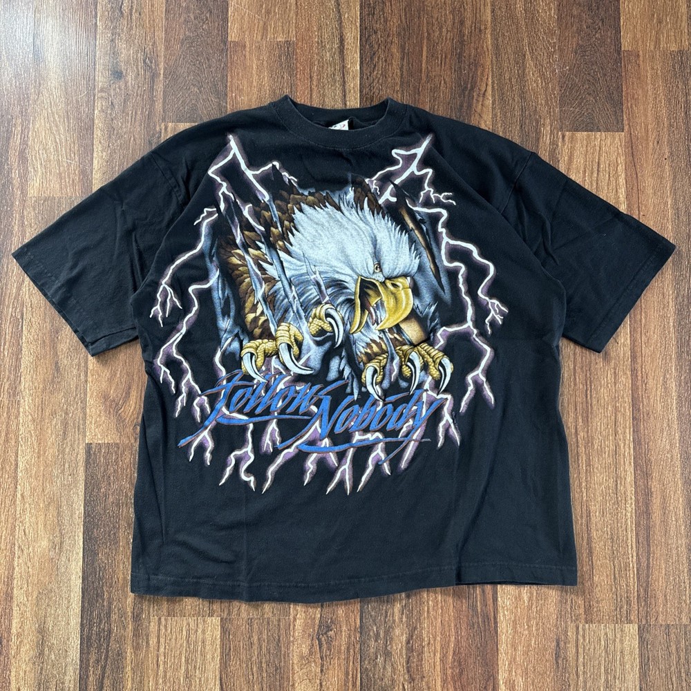Vintage American Thunder Eagle Lightning Follow Nobody XL Single Stitch AOP 90s