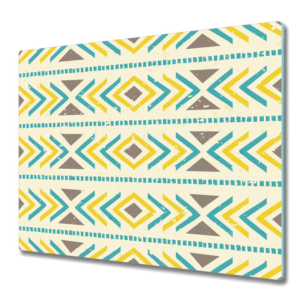 Glass Kitchen Chopping Board Geometric boho brown and yellow art 60x52