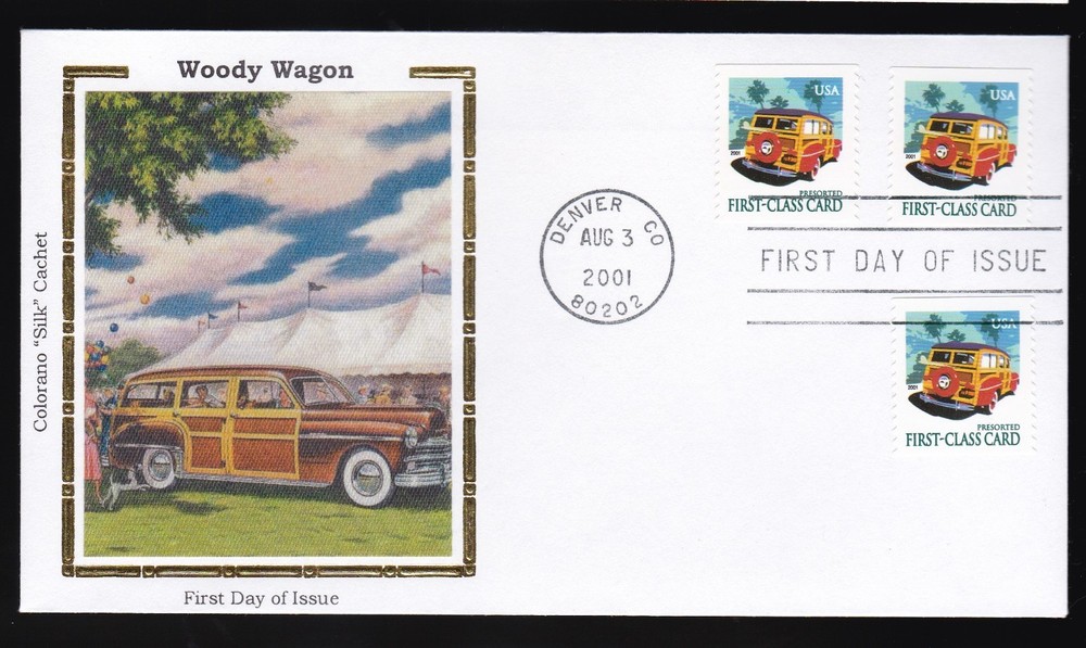 Woody Wagon #3522 Us First Day Cover 2001, Colorano Silk Cachet Fdc