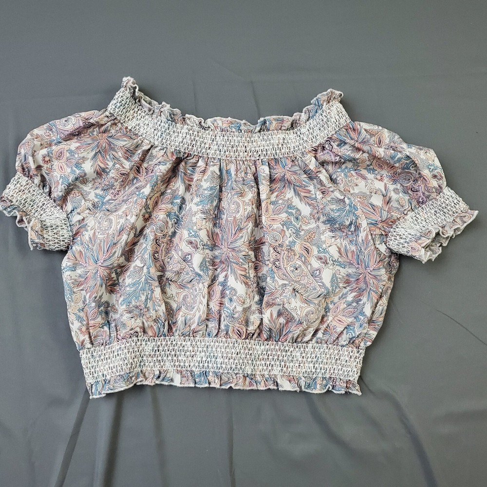J Crew Blouse Womens Small S Short Sleeve Boat Neck Pullover Floral Multicolor