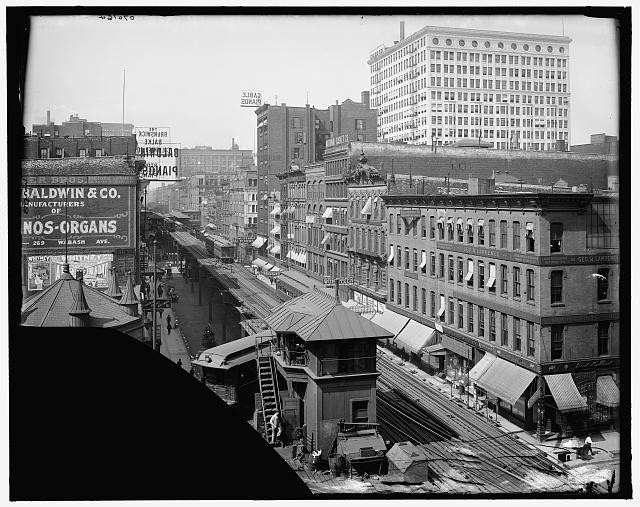 Photo:Chicago Illinois Wabash Avenue Elevated Railroad 1900s Street View
