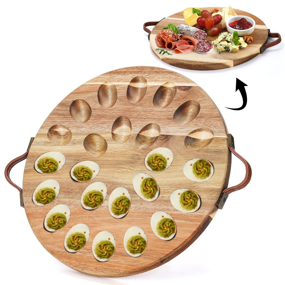 Acacia Wood 24-Hole Deviled Egg Serving Tray with Handles – Easter Essential-image