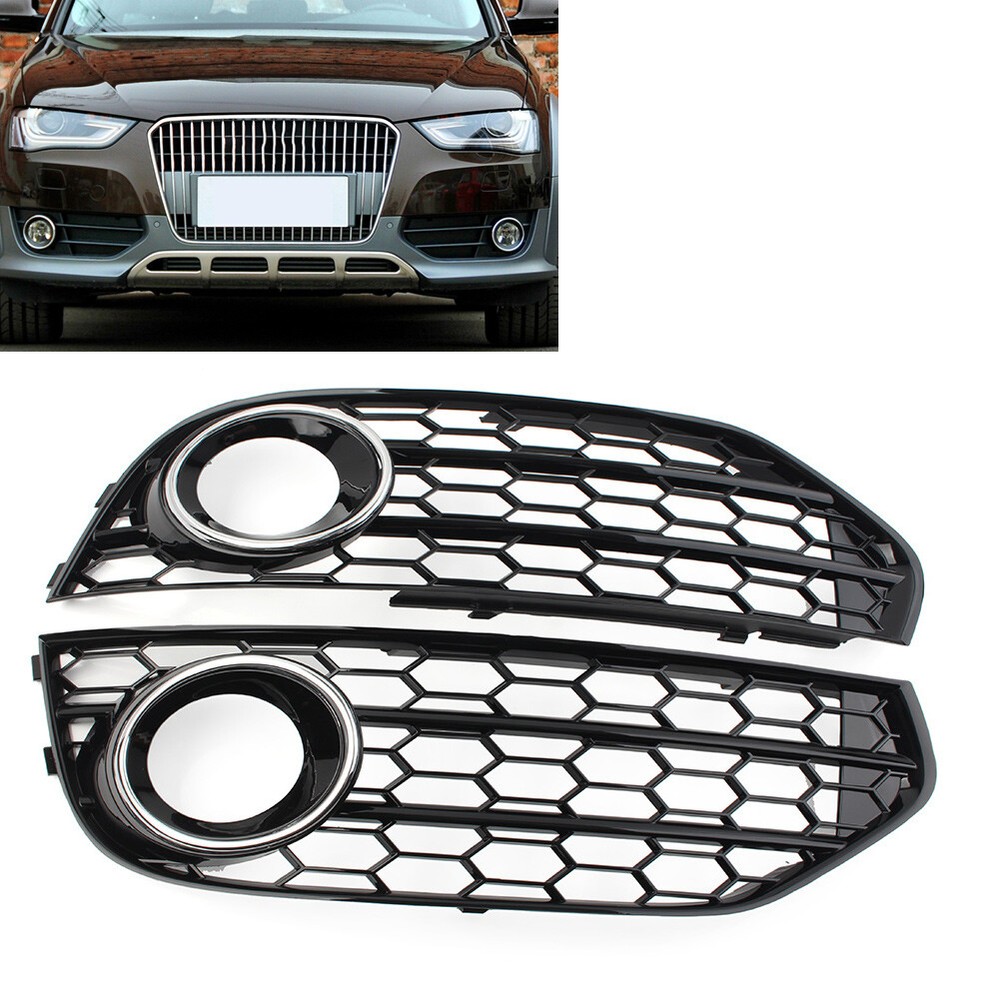 Front Bumper Honeycomb Mesh Fog Light Grille Cover For Audi A4 Allroad 2010-2016