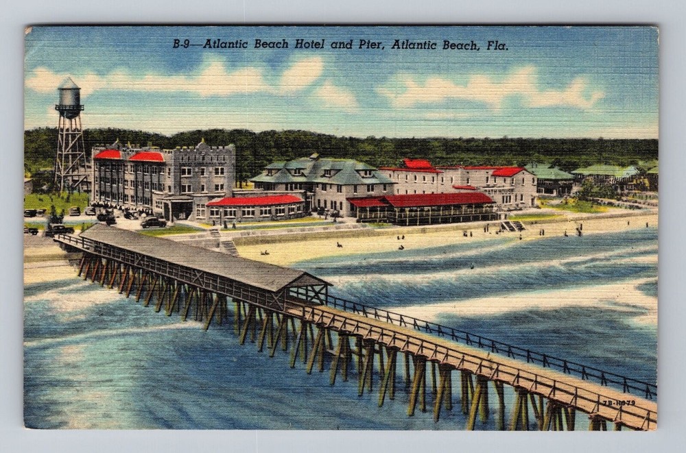 Florida FL Atlantic Beach Hotel And Pier Vintage Postcard