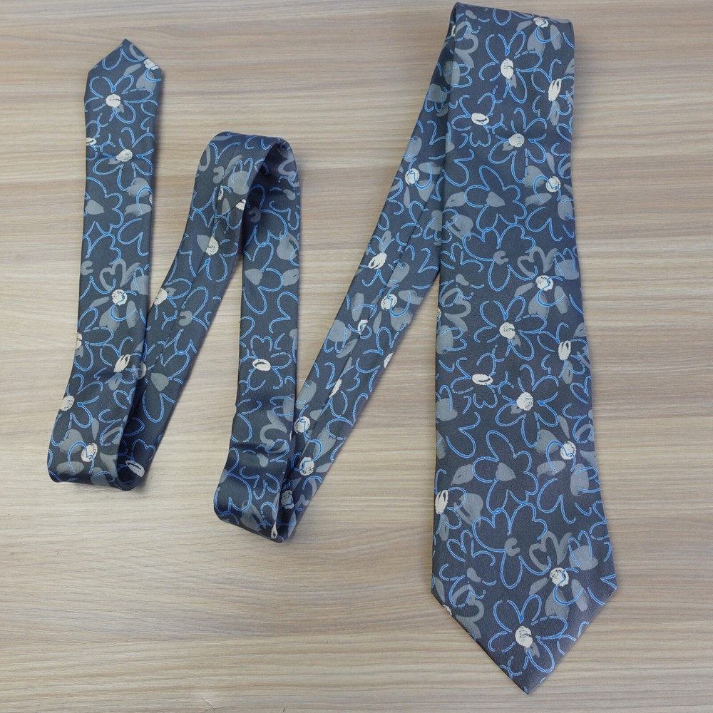 UNGARO Neck Tie Mens Blue Floral Silk Flower Print Spring Formal Casual ITALY