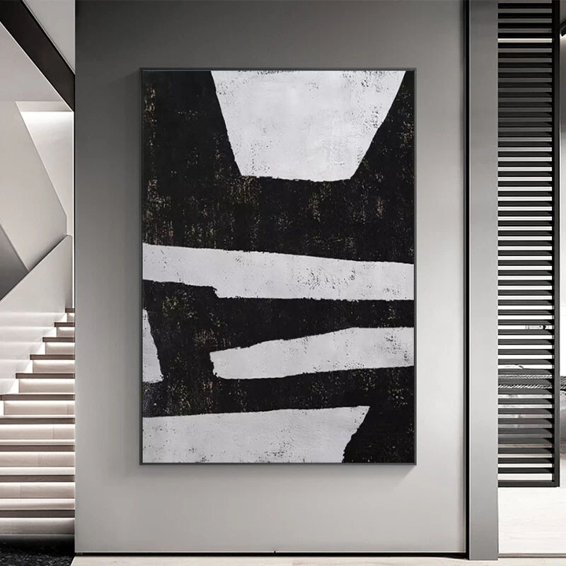 Handmade Abstract Painting on Canvas Black and White Painting Modern Art Hotel