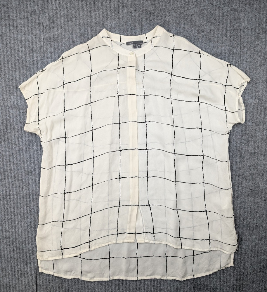 Vince Silk Blouse Womens Small Check Windowpane Camp Button Relaxed Old Money