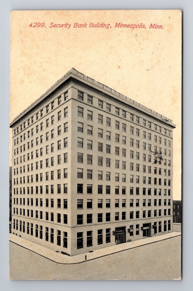 Minneapolis MN-Minnesota, Security Bank Building Antique Vintage c1914 Postcard
