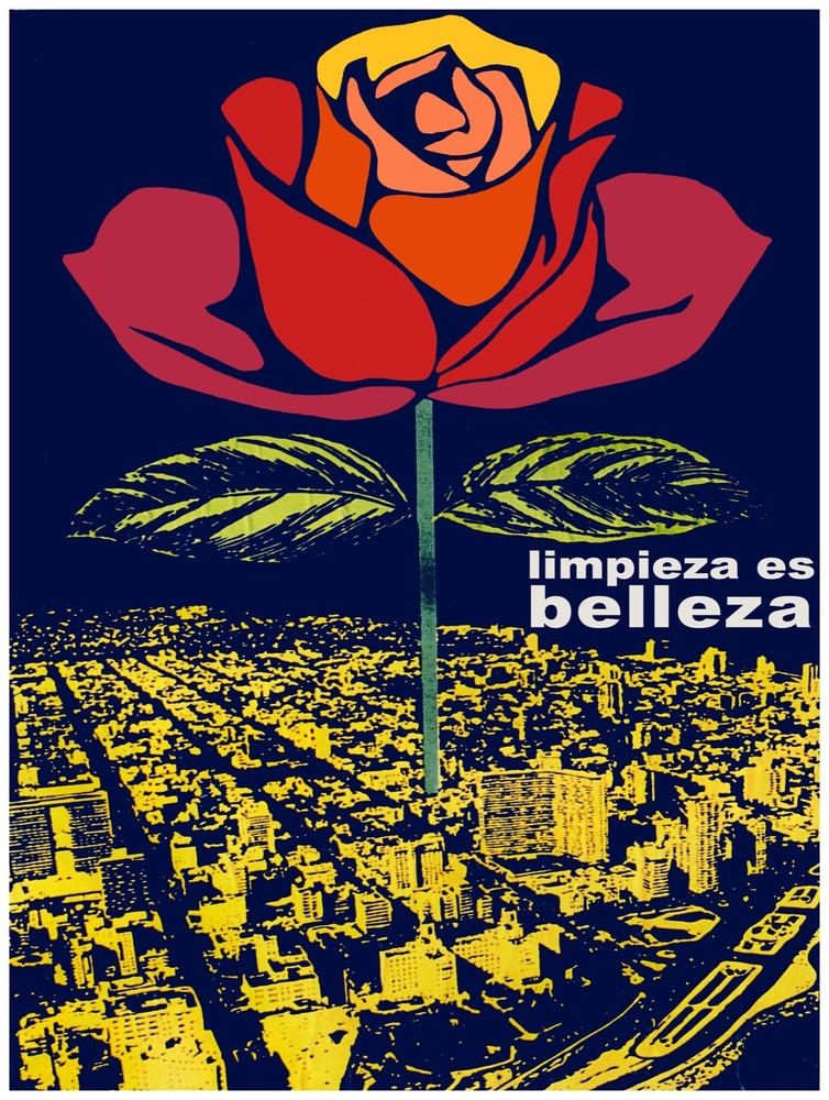 9779.Limpieza es belleza.giant rose above city.POSTER.decor Home Office art