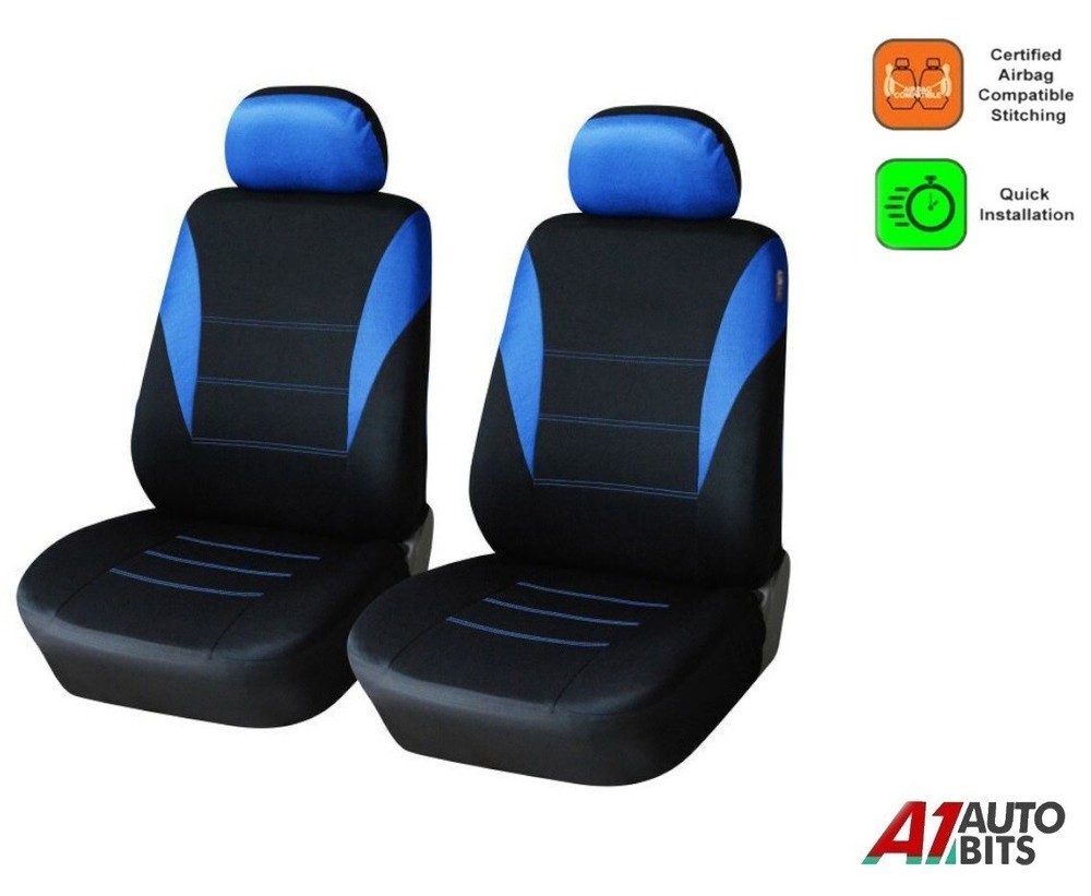 Front Blue Black Car Van Bus Seat Covers Fabric Protectors Universal Dog Pet