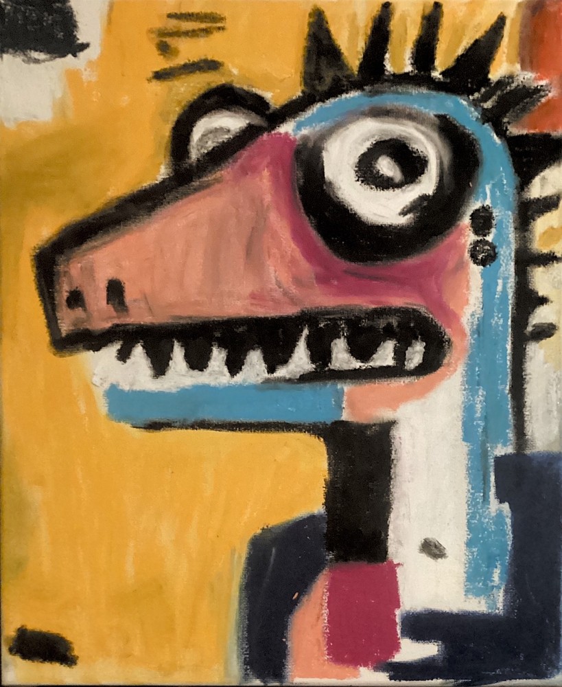 Basquiat Style Graffiti Abstract Art Dino Original  11 by 14 on Canvas-image