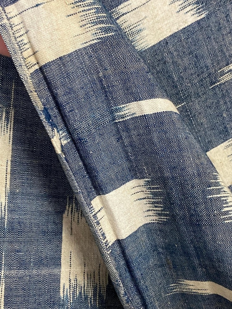 Ikat Antique French Fabric Blue Indigo Hand Woven Cotton 18th Century for Colle