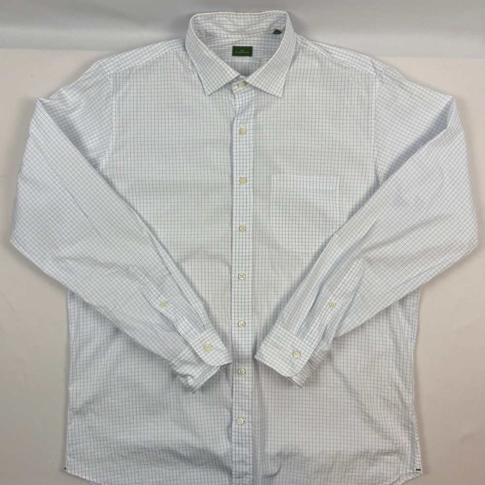 Sid Mashburn Mens Large White Blue Micro Check Button Down Shirt Long Sleeve