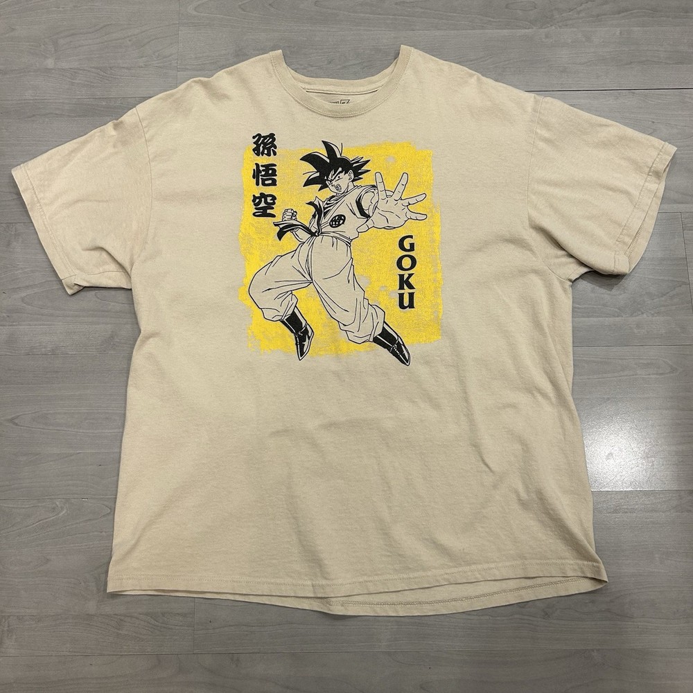 Dragon Ball Z DBZ Goku Graphic T Shirt Toei Animation Beige Anime Tee Mens 2XL
