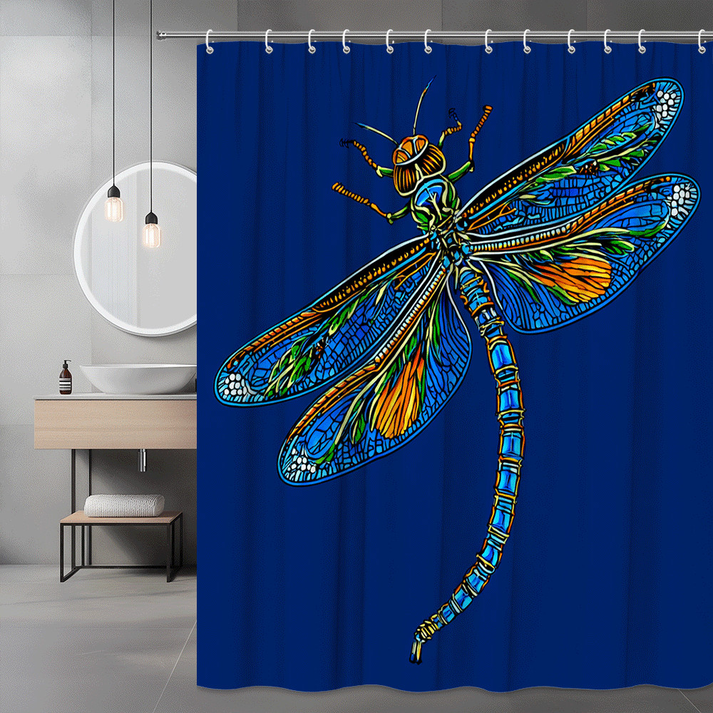 Dragonfly Shower Curtain Blue Insect Print Bathroom Decor