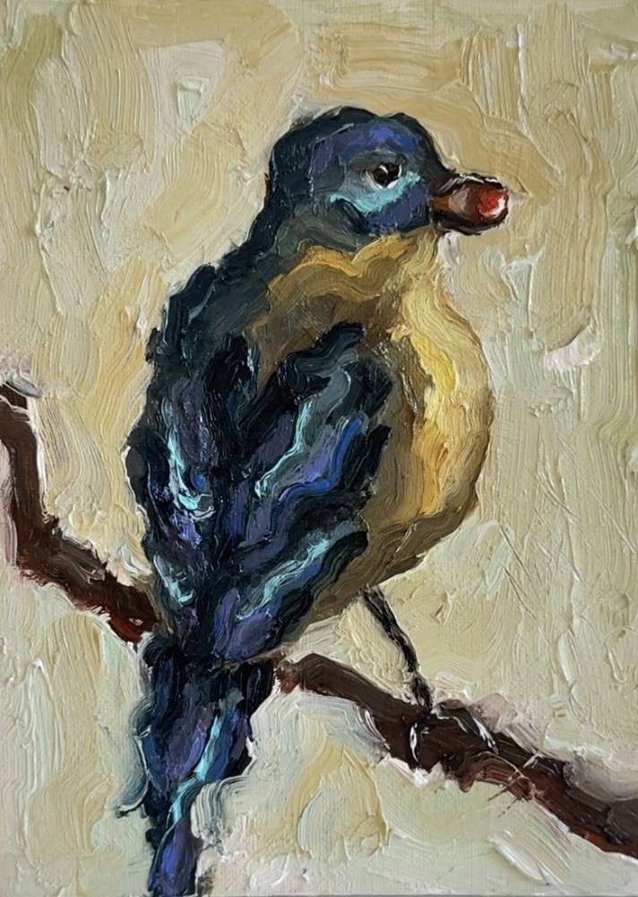 Original Impressionist Oil Painting Bird Animal Art Canvas Nature Contemporary