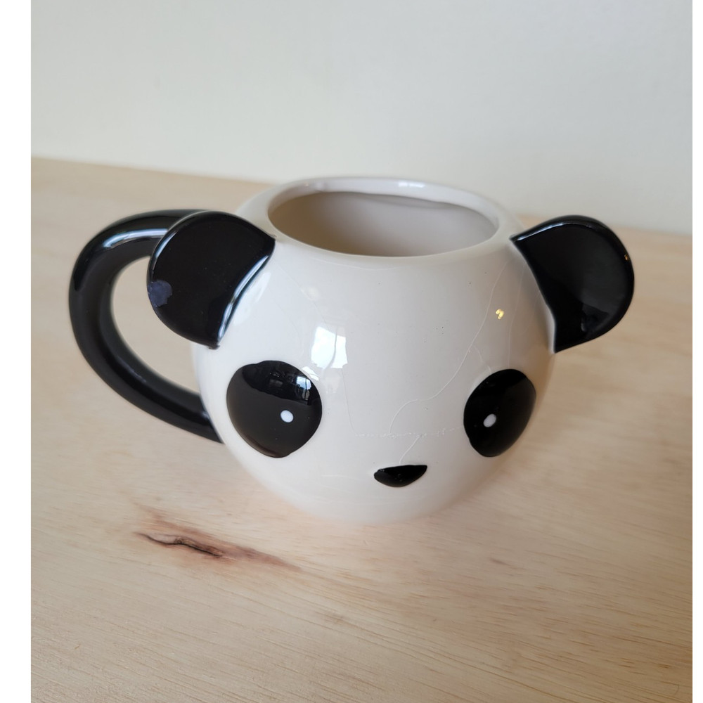 Figural Panda Mug Ceramic Black White Novelty Animal Design with Handle