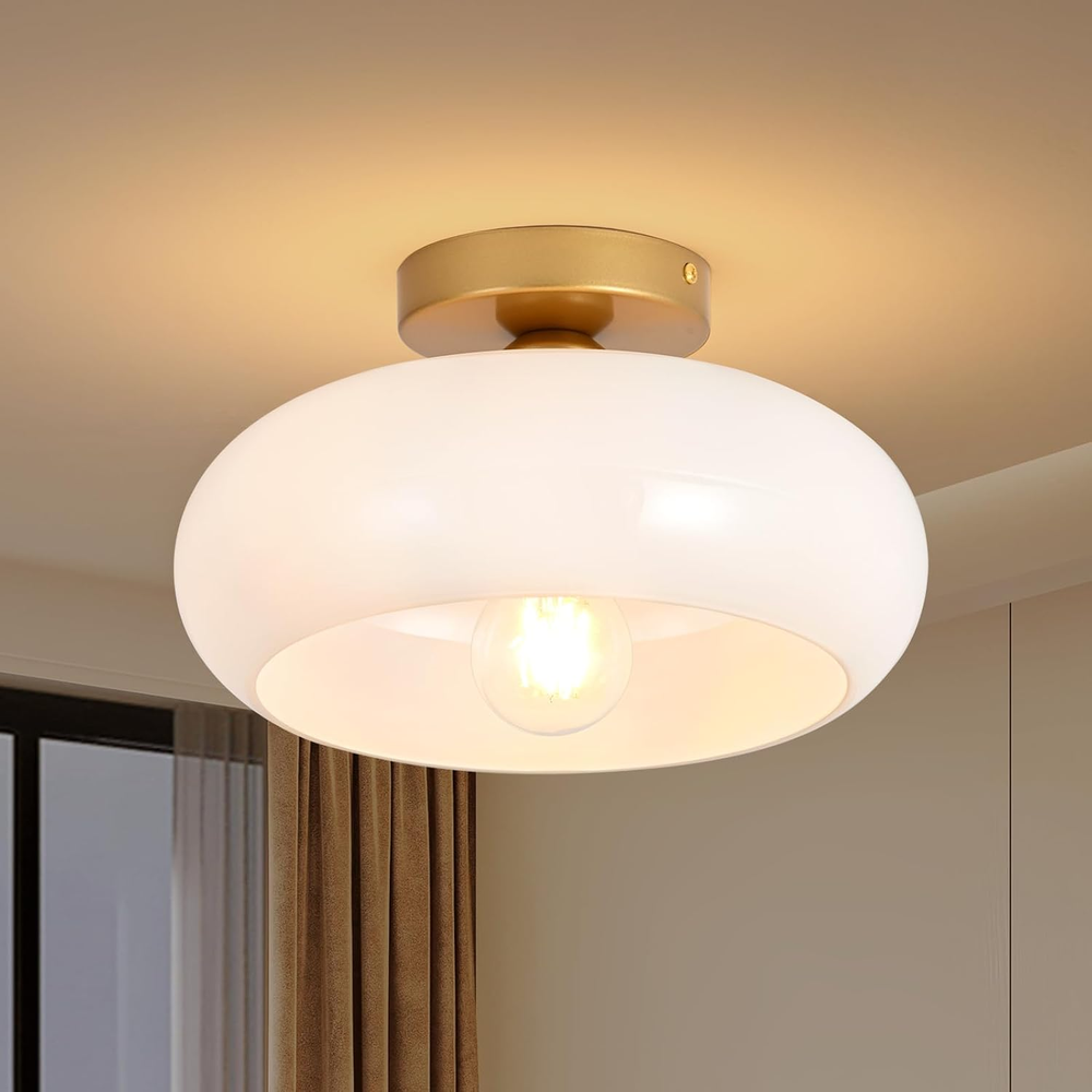 Mid-Century Modern Gold Semi Flush Mount Ceiling Light, Kitchen Ceiling Light Fi