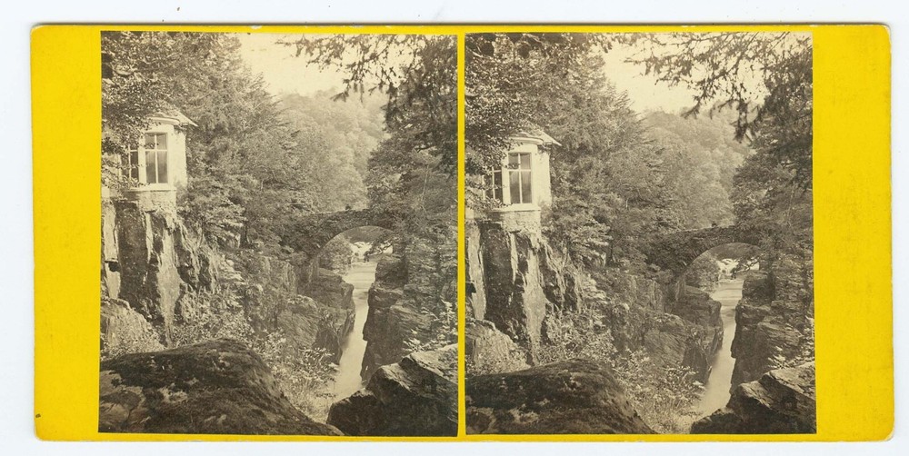 D0571~ SCOTLAND - GW Wilson Dunkeld Hermitage Bridge c.1859 Stereoview