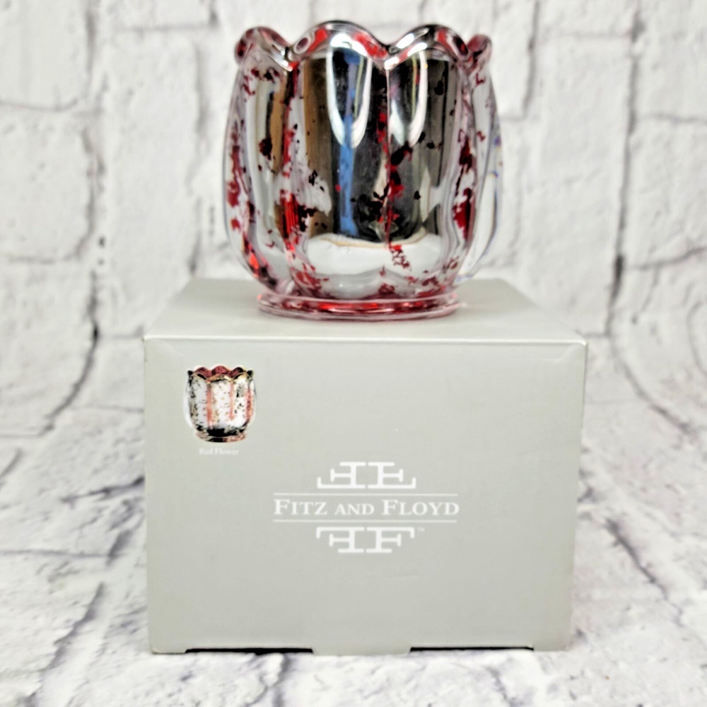 Fitz and Floyd Christmas Candle Holder Glass Red Flower Votive Holiday Decor WB