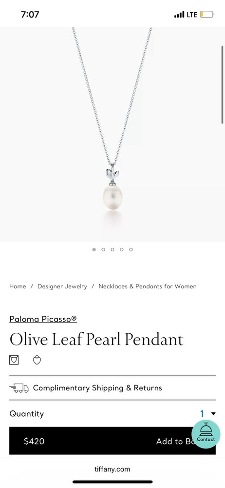 Tiffany & Co. Paloma Picasso Olive Leaf Pearl Pendant (Silver 925)