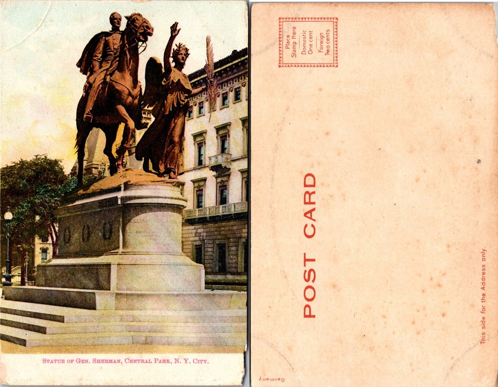 Statue of Gen Sherman Central Park New York NY Postcard
