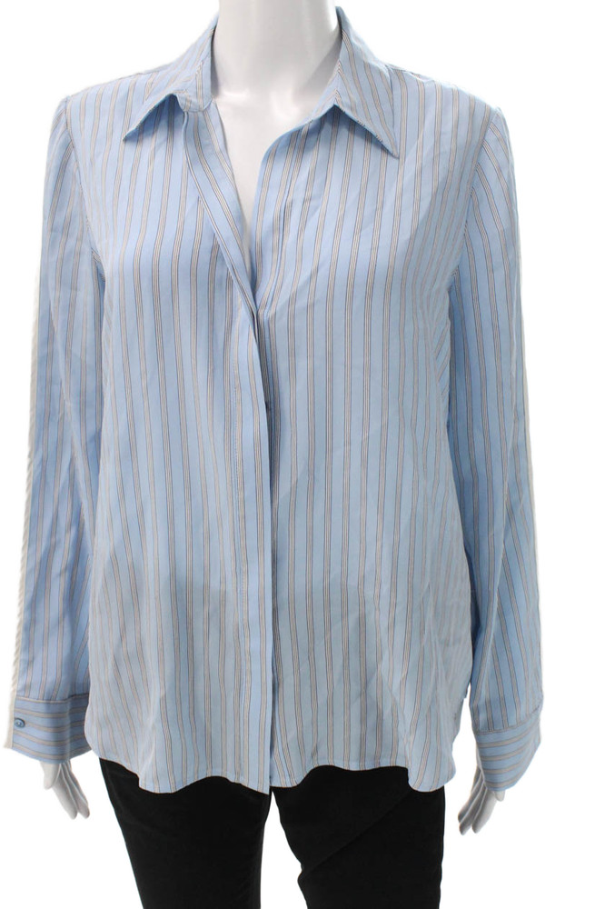 L'Agence Women Basic Striped Silk Collared Button Blouse Long Sleeve Size LFree Shipping in US $100+ Orders | $6.95 Orders Below