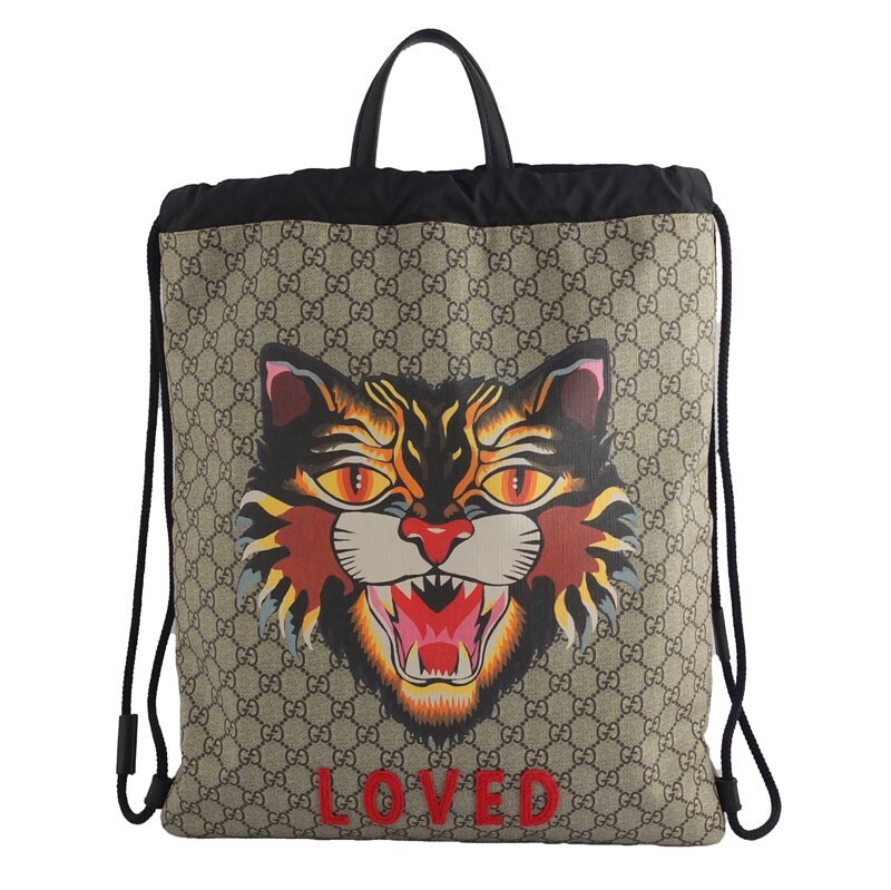 GUCCI GG Supreme Drawstring Backpack Unisex Vintage Authentic Pre-Owned VG Condition