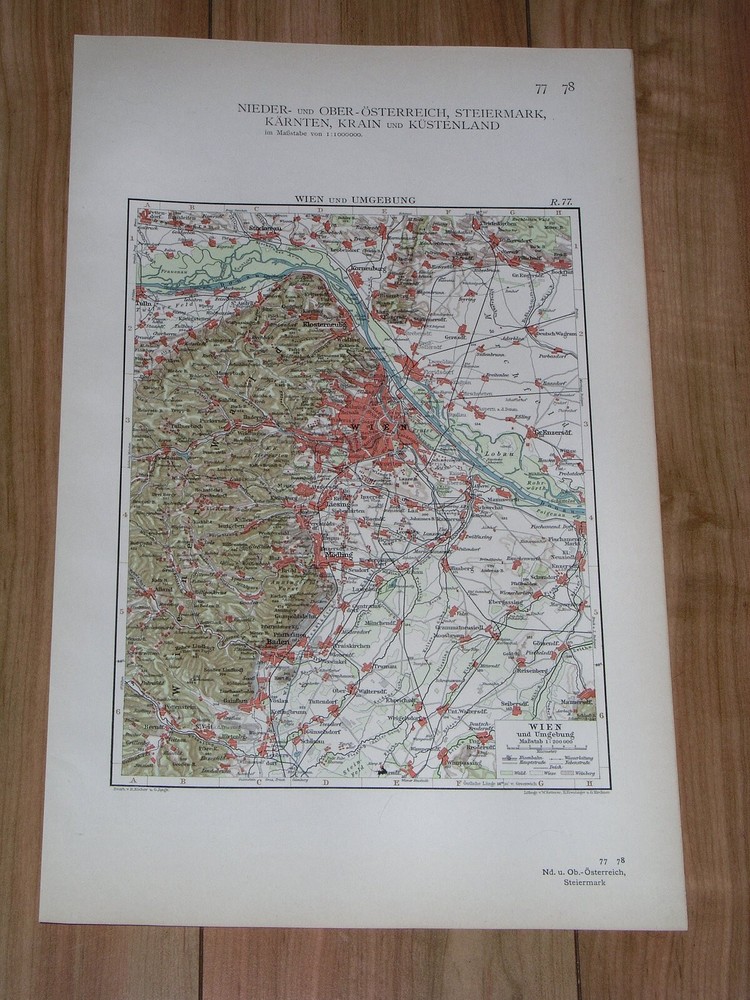 1930 Original Vintage Map Of Vicinity Of Vienna Wien Austria